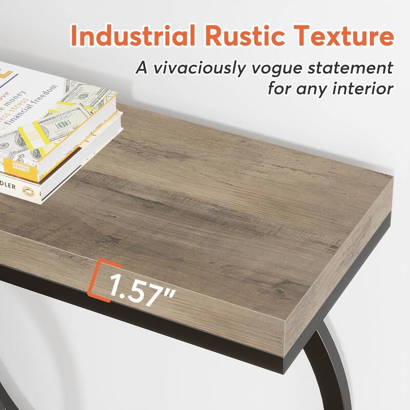 Industrial Console Table 55" - Narrow Long Entryway Sofa Table with Geometric Metal Frame & Vintage Grey Wood Top