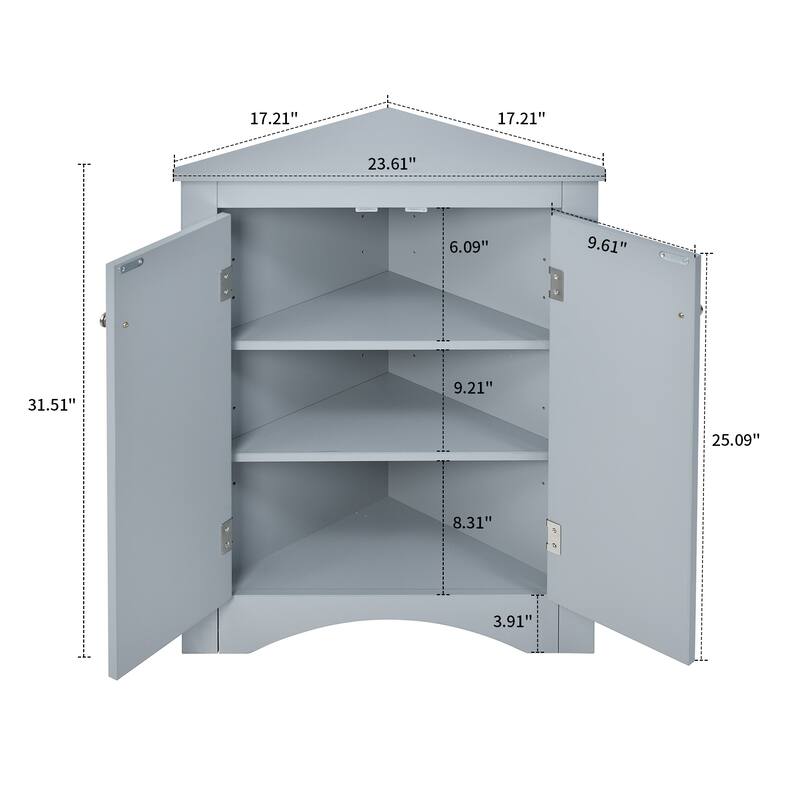 Modern Stylish Triangle Corner Storage Cabinet with Two Adjustable Internal Shelves