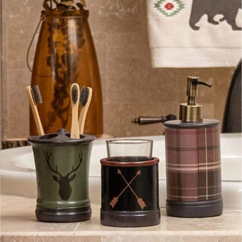 HiEnd Accents Aztec Bear 3 Piece Bathroom Set - Green, Black, Tan