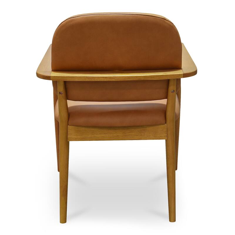 NADAAL STUDIOS Nayara Dining Chair, Continuous Frame Top Grain Full Aniline Leather with Rubberwood Legs, Brown