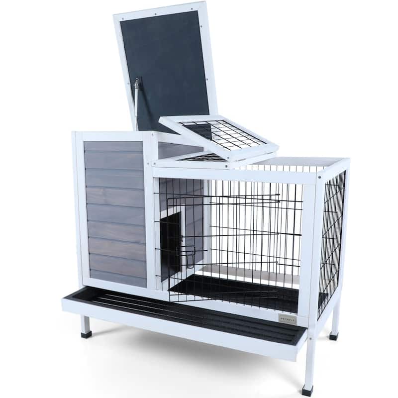Two-Tier Wooden Cage with Runway & Tray for Small Animals Indoor Outdoor