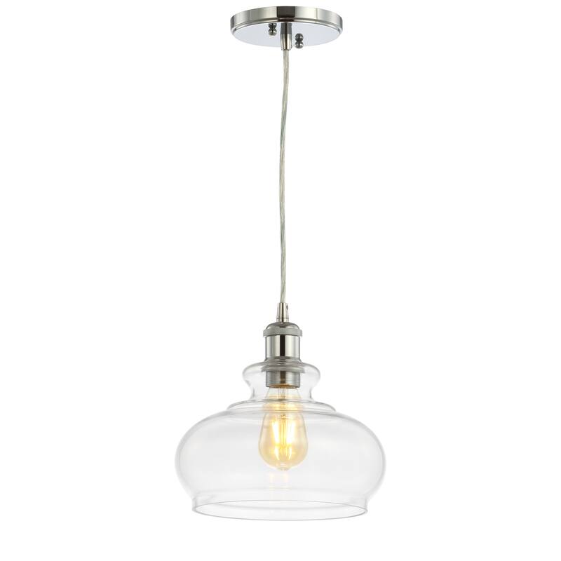 Kurtz 9.5" Pharmacy Metal/Glass LED Pendant, Chrome by JONATHAN Y