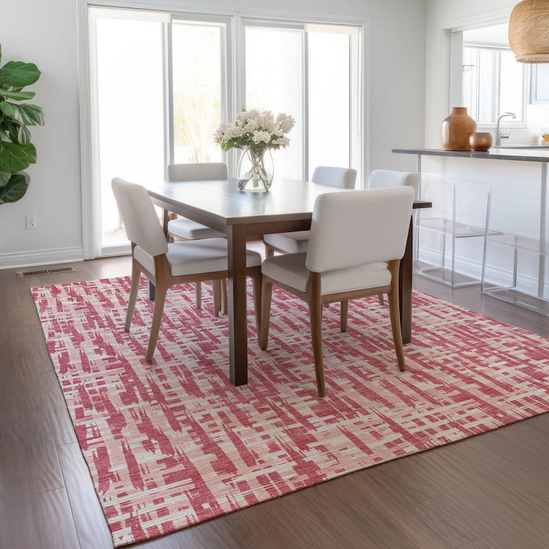 Machine Washable Indoor/ Outdoor Modern Crosshatch Chantille Rug