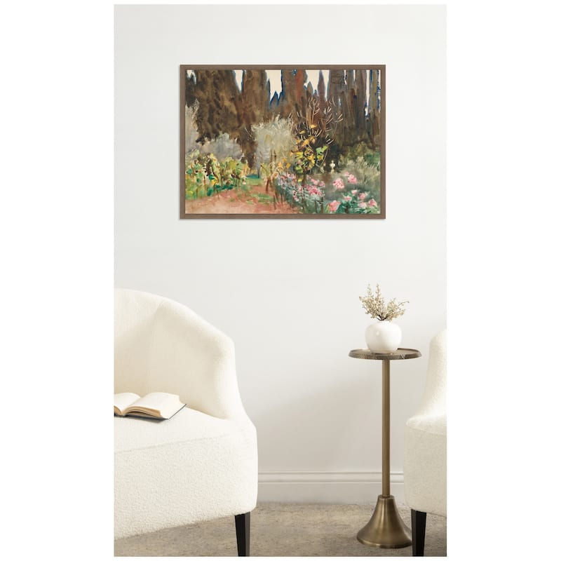 Kate and Laurel Gardens at Florence circa 1910 John Singer Sargent by Nostalgia Prints Framed Canvas Wall Art Print