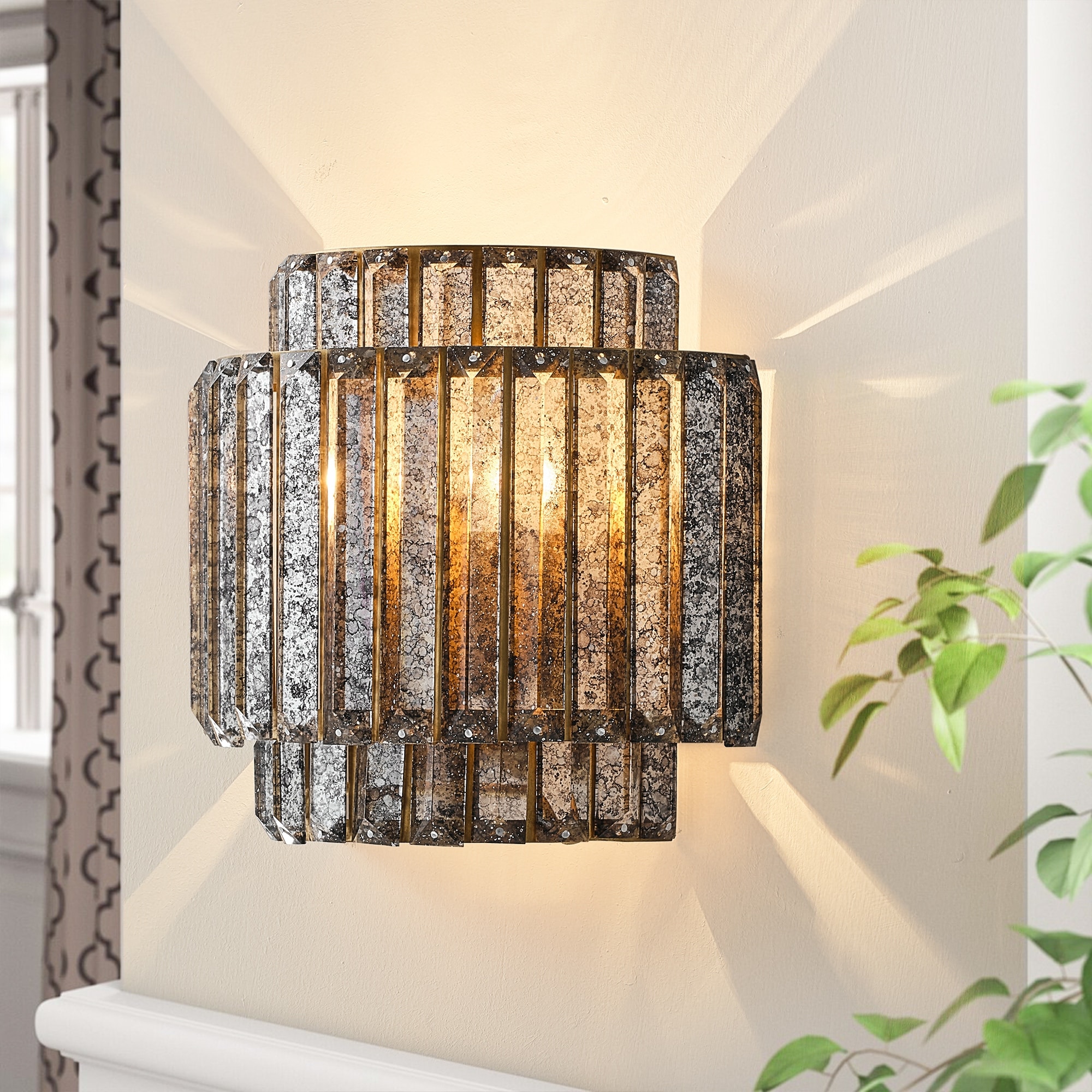 10" Distressed Grey Crystal Tiered 1-Light Flush Mount Wall Sconce Wall Light for Bedroom