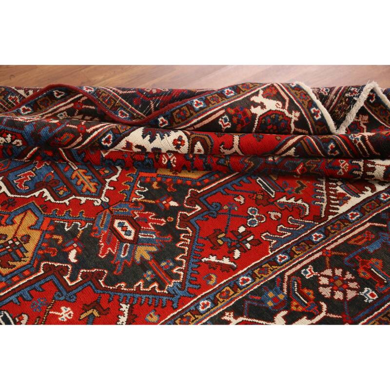 Hand Knotted Oriental 100% Wool Carpet Traditional Medallion Oranges & Rust Heriz Area Rug - 9' 11'' X 6' 6''