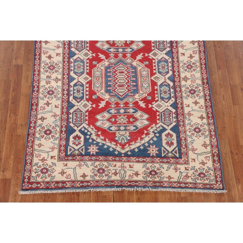 Kazak Oriental Area Rug Hand-Knotted Traditional Blue Wool Carpet - 4'11" x 6'7"