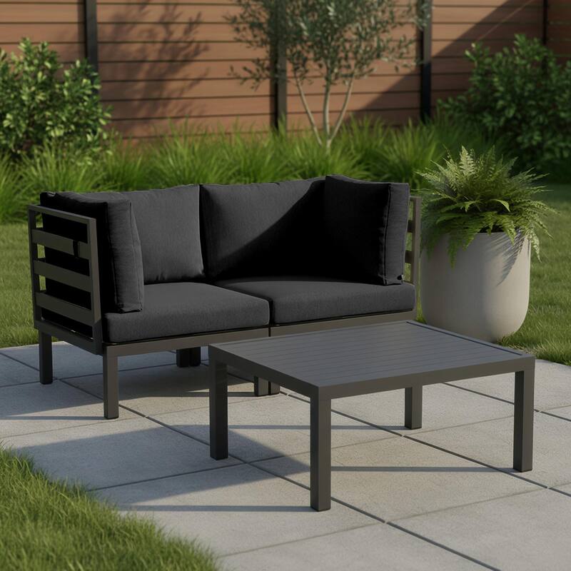 Hamilton Modern 2-Piece Corner Polyester Fabric Upholstered Lounge Chair Loveseat for Patio Garden Porch Backyard