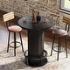 preview thumbnail 8 of 6, 39.4 Inches Wood Round Bar Table, Bistro Pub Table with Metal Ring Footrest