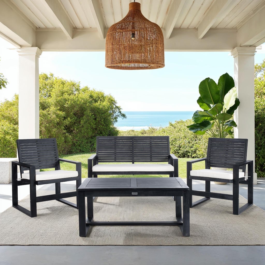 SAFAVIEH Outdoor Priama Acacia Wood 4-Piece Patio Set - 43"W x 23"D x 34"H