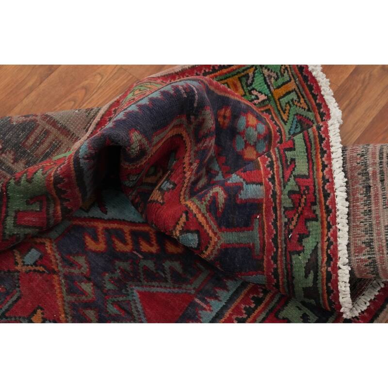 Hand Knotted Oriental 100% Wool Carpet Traditional Tribal Navy Blue & Blues Ardebil Runner Rug - 10' 0'' X 3' 2''