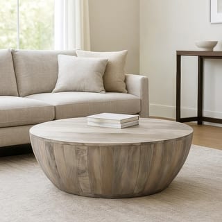 Arthur 35.5 Inch Round Mango Wood Coffee Table Subtle Grains