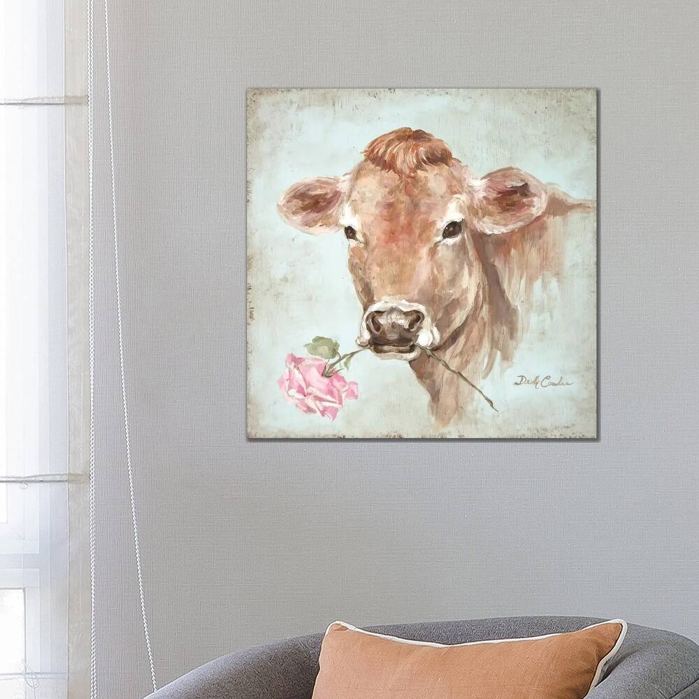 iCanvas 'Cow With Rose' by Debi Coules Canvas Print