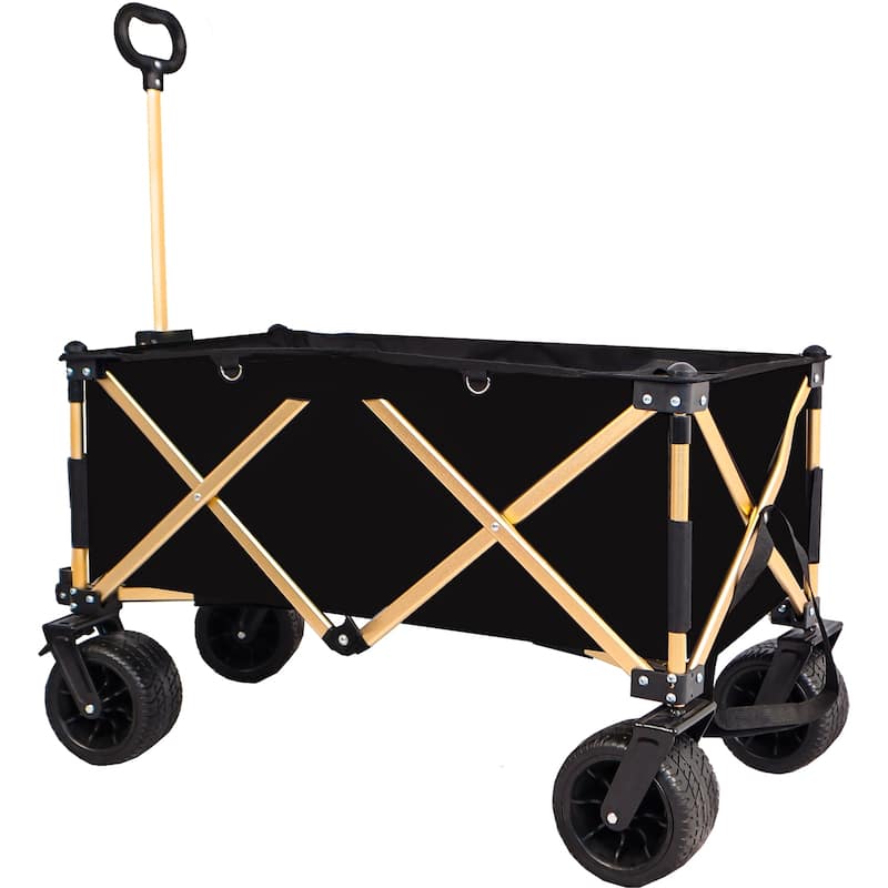 Folding Wagon, Heavy Duty Utility Beach Wagon Cart for Sand with Big Wheels, Adjustable Handle&Drink Holders