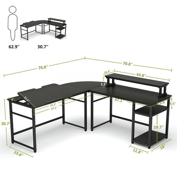 L Shaped Computer Desk With Monitor Stand Riser Overstock 30404030 Brown