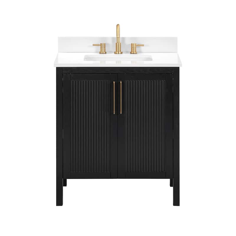 Luka Bathroom Vanity in Black Oak with White Engineered Stone Top
