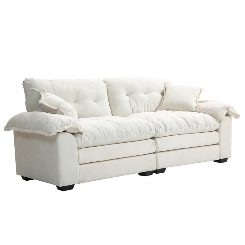 84" Chenille Loveseat Sofa with Memory Foam&Pocket Springs, Deep Seat Couch with 2 Throw Pillows