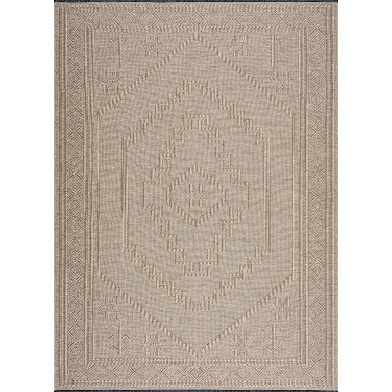 Alameda Solid Color Medallion Machine Washable Indoor Area Rug