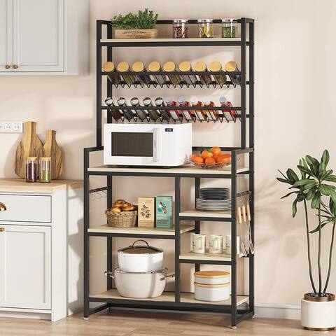 Bluebell 8-Tier Kitchen Bakers Rack with Hutch 6 S-Hooks, White Maple