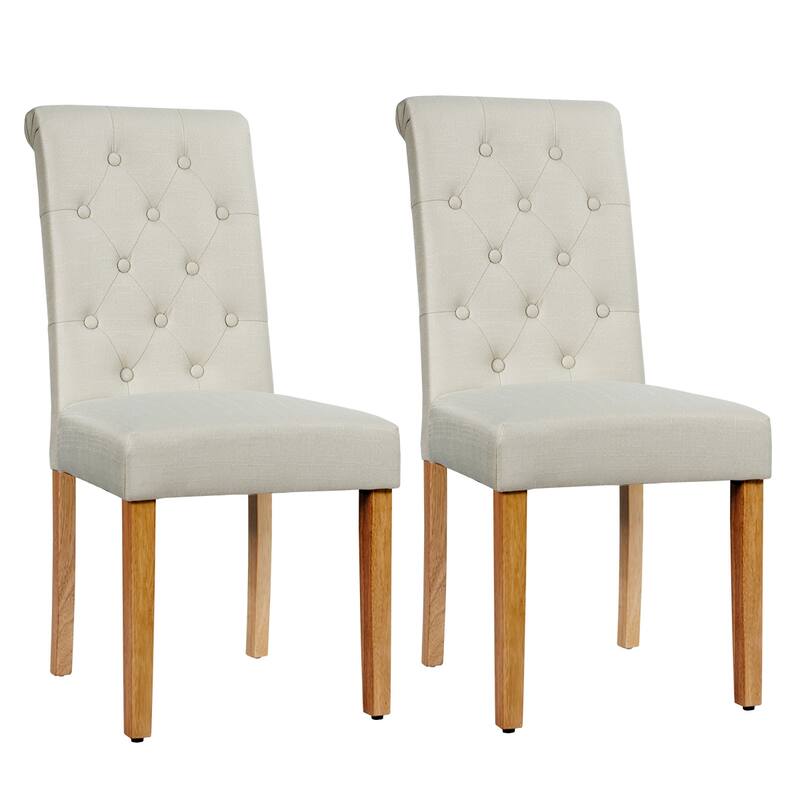 Costway Set of 2 Parsons Upholstered Fabric Chair with Wooden Legs