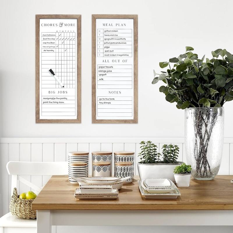 Sheffield Home Set of Two Family Planner Dry Erase Boards Featuring, Shopping List, Weekly Meal Planner and Notes, 9x21 Inch