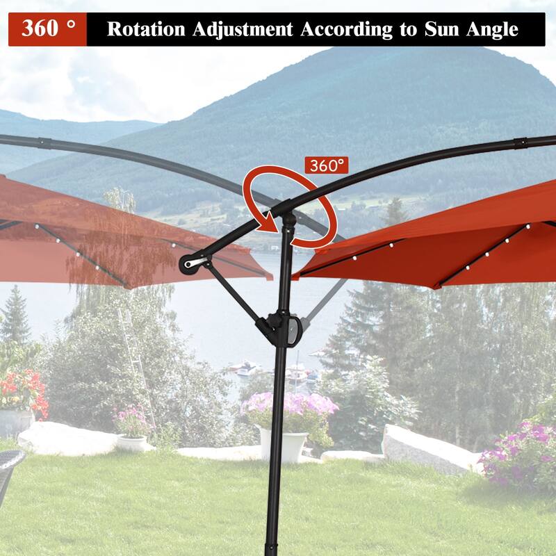 Costway 10FT Patio Offset Umbrella Solar Powered LED 360degrees