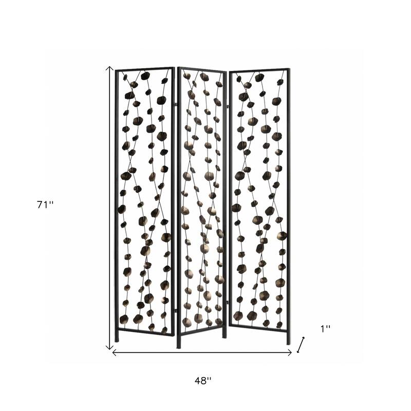 HomeRoots 71" Gray Iron Folding Three Panel Screen Room Divider - 48' X '71' X '1