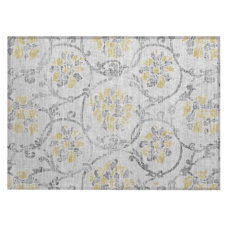 Machine Washable Indoor/ Outdoor Chantille Scroll Floral Rug