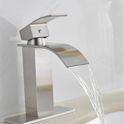 Waterfall Bathroom Faucet With Drain Assembly Single Handle Bathroom Sink Faucets 1 Hole Vanity Basin Modern Tap With Deck Plate
