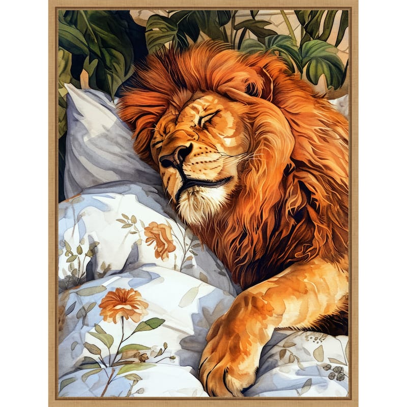 Animal Watercolor Art Lion Sleeping by Justyna Jaszke Framed Canvas Wall Art