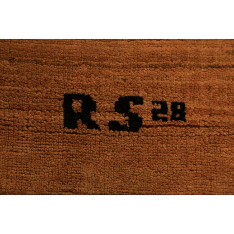Modern Gabbeh Area Rug Hand-Knotted Solid Orange Wool Carpet - 5'9" x 8'8"