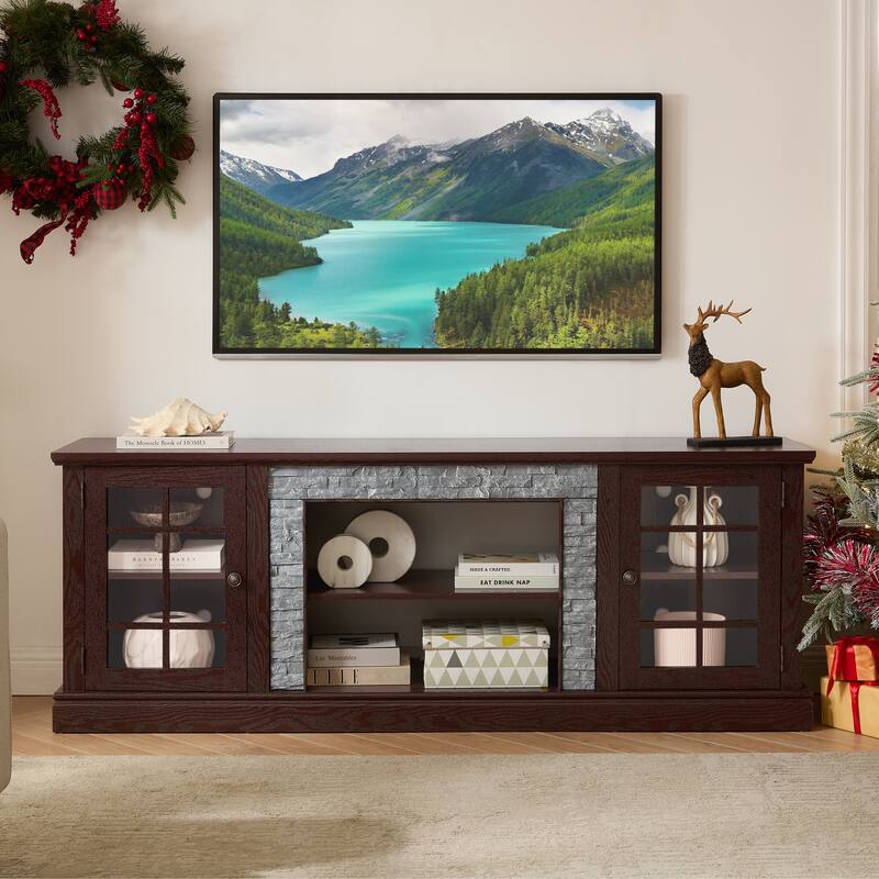 Faux Stone TV Stand TV Console for TVs up to 75", Large Entertainment Center Media Storage Cabinet with Adjustable Shelves