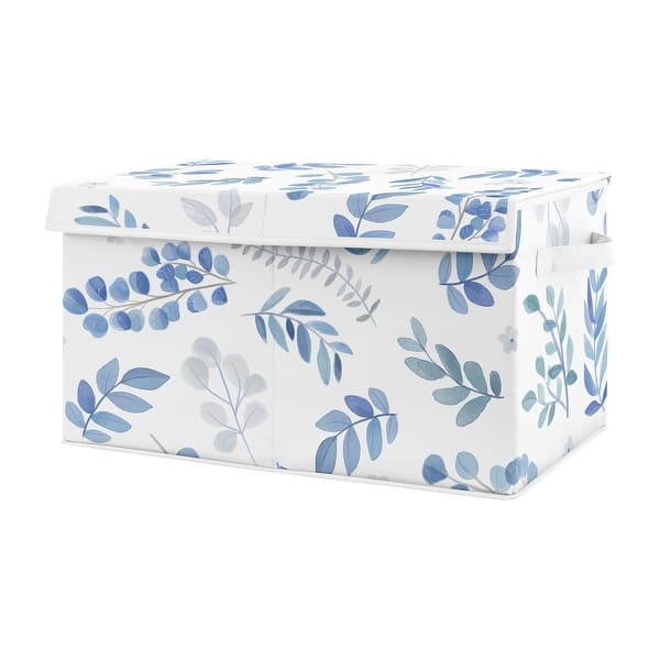 slide 2 of 4, Floral Leaf Collection Boy or Girl Fabric Toy Bin Storage - Blue Grey White Boho Watercolor Botanical Flower Woodland Tropical