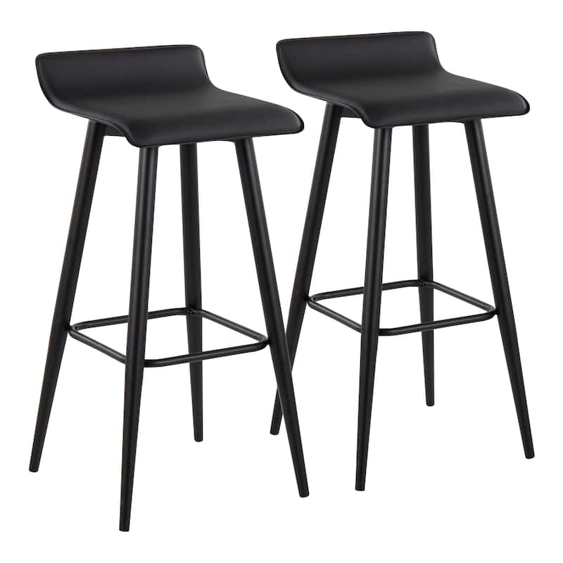 Ale Fixed-Height Bar Stool in Black Steel and Grey Faux - Set of 2 - 15"Lx15"Wx32.5"H