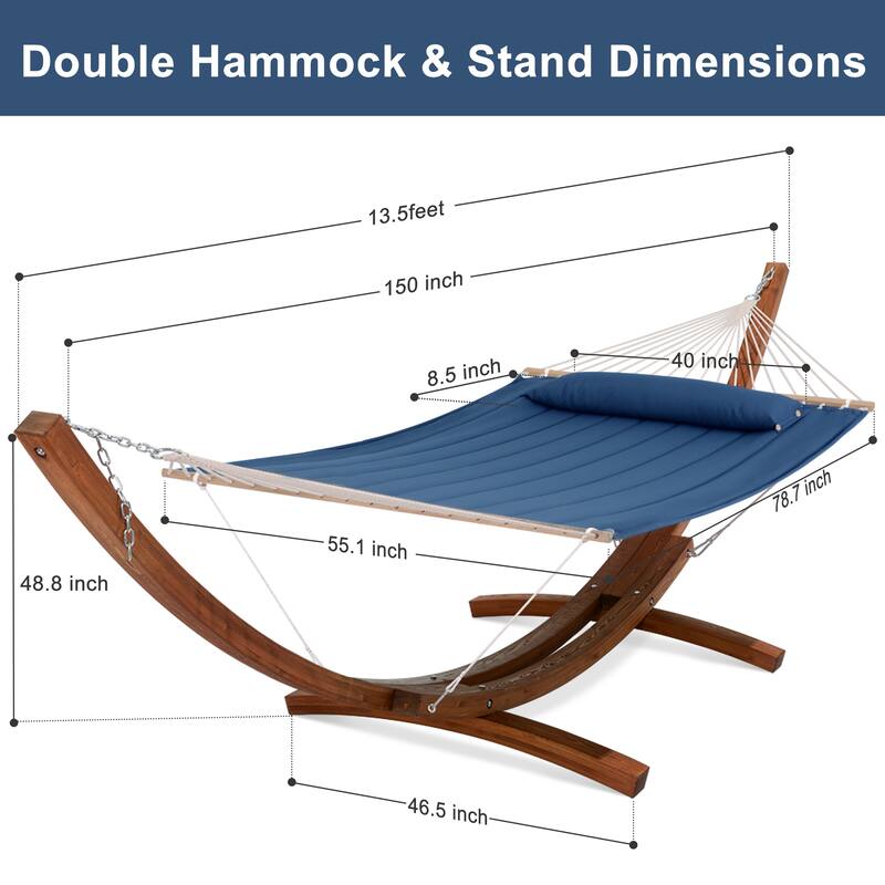 Double Spreader Bar Hammock With 13.5 ft. Wooden Stand - 162*55.1*48.8