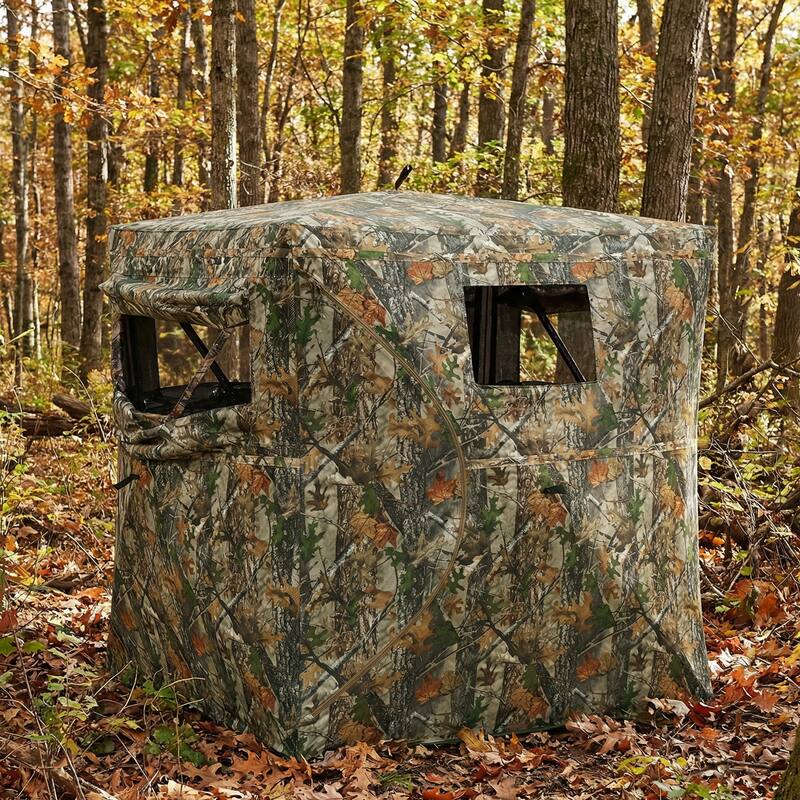 Outsunny Hunting Blind for 2 Person, See Through Pop Up Blind with 270-Degree View, Windows - Brown