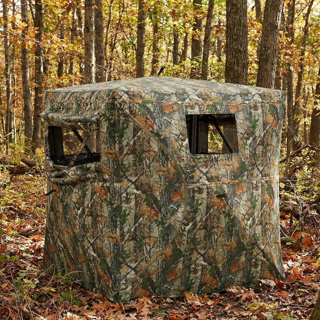 Outsunny Hunting Blind for 2 Person, See Through Pop Up Blind with 270-Degree View, Windows