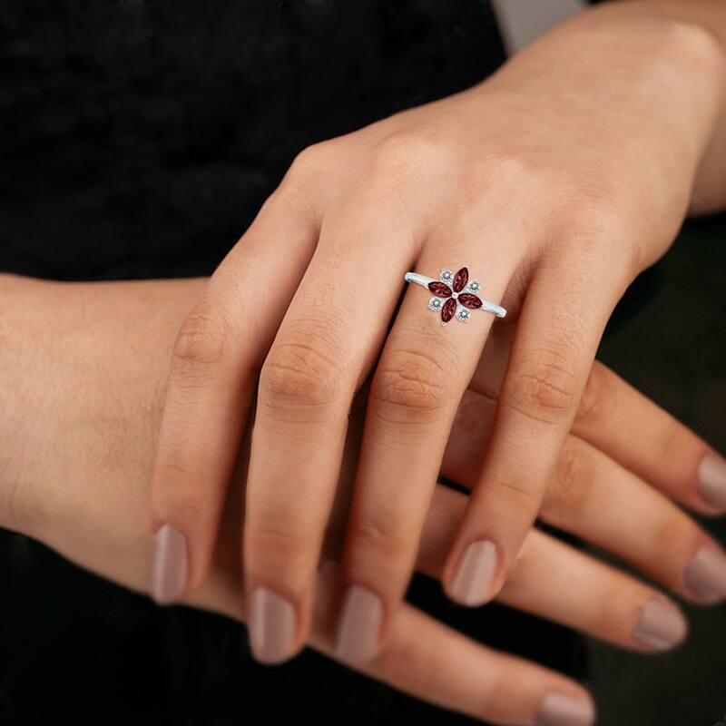Marquee Jewels 3/4 Carat TW Garnet and Diamond Flower Ring in 10K White Gold