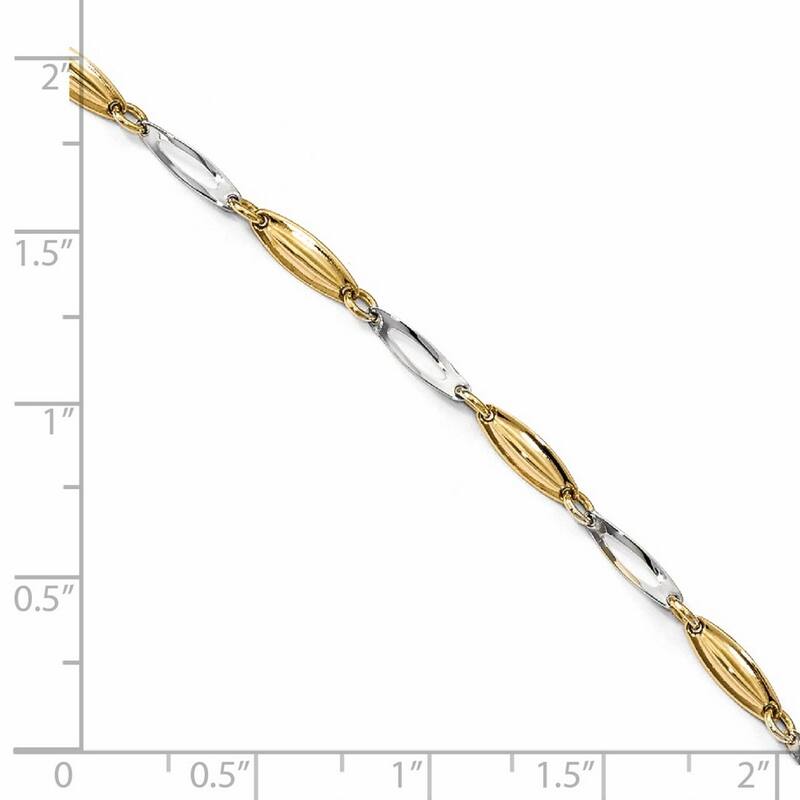 Curata Women's Italian 3.2mm 14k Two-tone Gold Polished Stamping Anklet - 9 +1 Inch