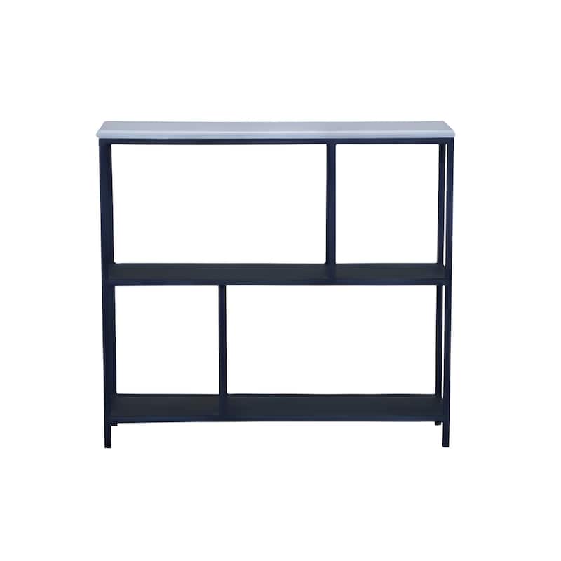 30" Space-Saving Vertical 3-Tier Black Iron Bookcase with Open Back and Matte Finish for Living Room - 30”H x 32”W x 8”D