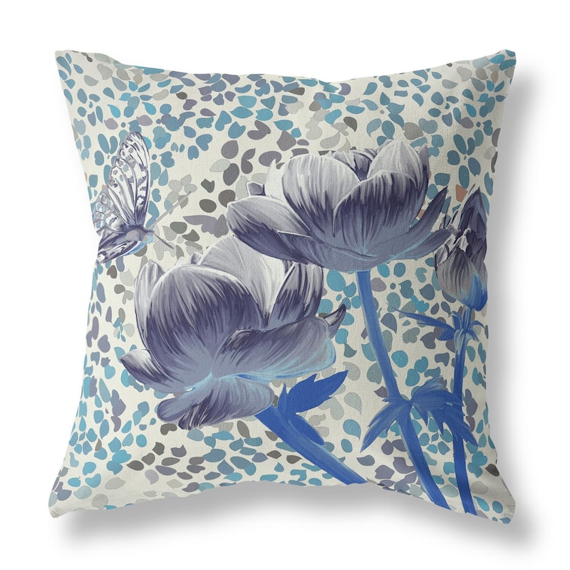 HomeRoots 26" x 26" Gray Butterfly Blown Seam Floral Indoor Outdoor Throw Pillow - 26.00' X '5.00' X '26.00