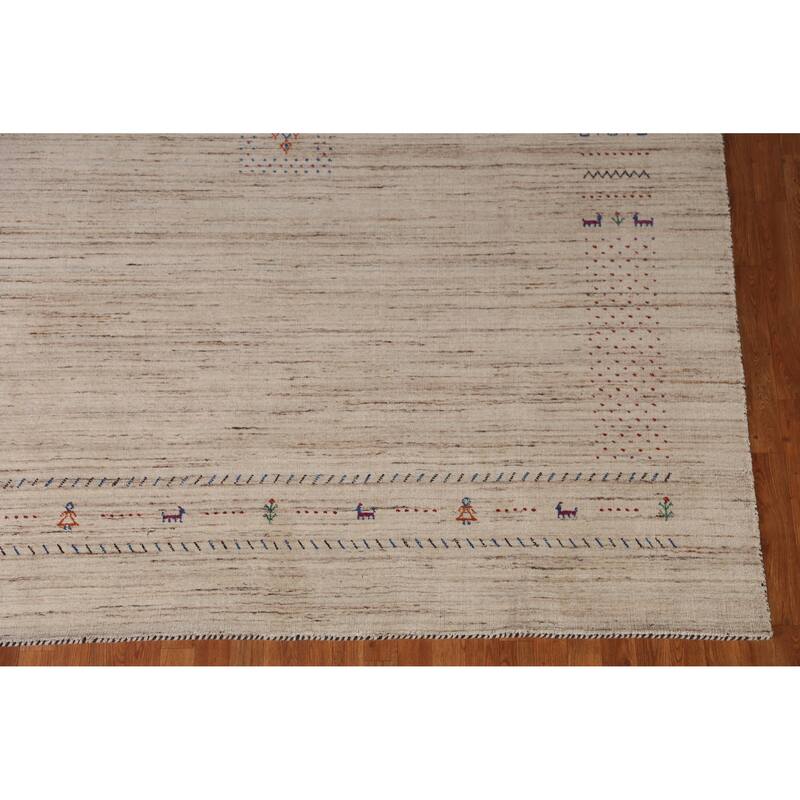 Tribal Gabbeh Indian Area Rug Hand-Knotted Oriental Beige Wool Carpet - 8'2" x 9'9"