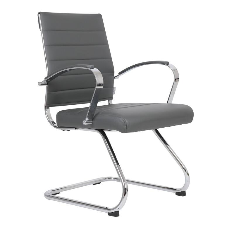 Benmar Series Mid Back Modern Leather Office Executive Desk Chair, Ergonomic Seating with Stainless Steel Sled Base - Grey