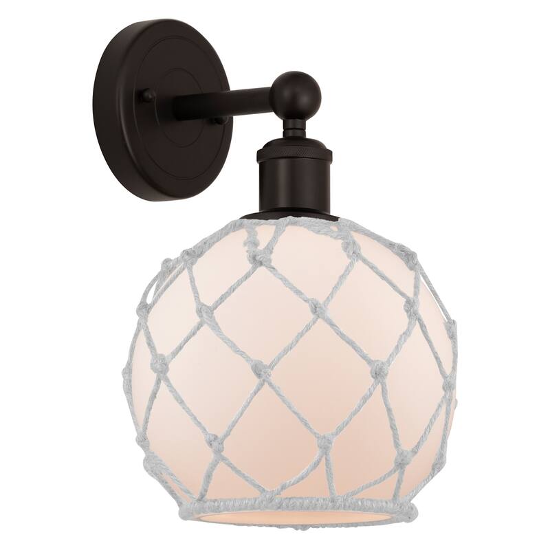 Innovations Lighting 616-1W-13-8 Farmhouse Rope Sconce Farmhouse Rope - Oil Rubbed Bronze / White Glass with White Rope