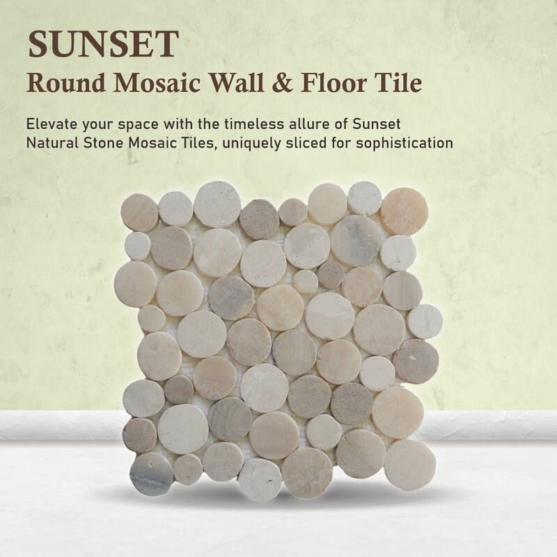 Sunset Round Mosaic, Backsplash Kitchen Walls, Shower and Bathroom Floors 12" X 12" (5 Sqft per case) - Case (5 Tiles)