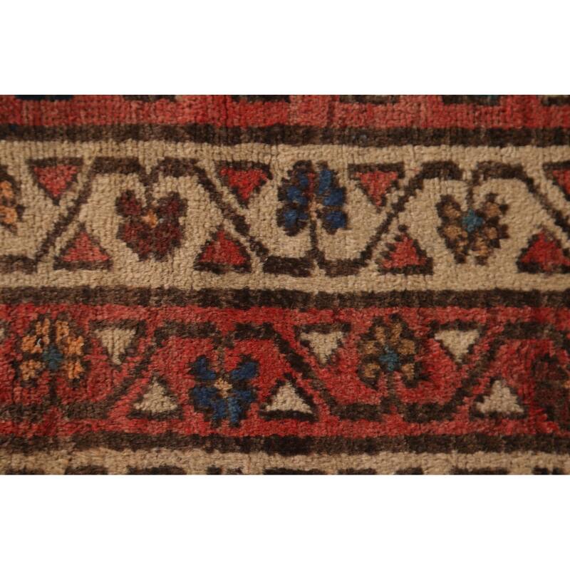 Geometric Sirjan Persian Vintage Runner Rug Handmade Wool Carpet - 3'8"x 9'4"