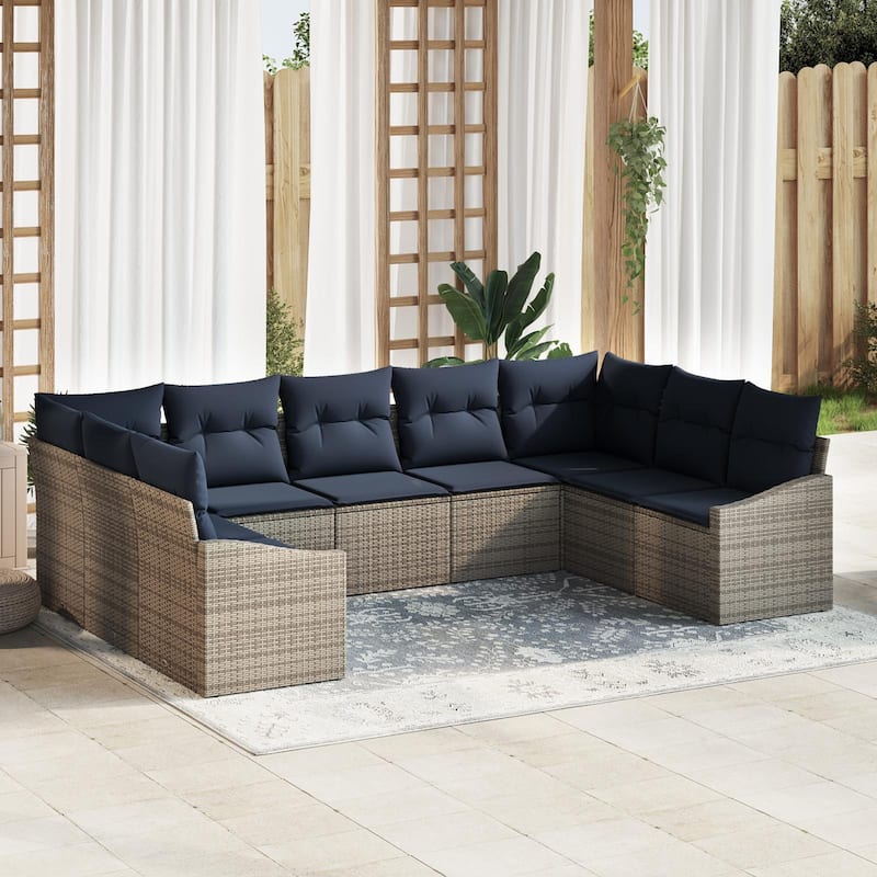 vidaXL 10 Piece Garden Sofa Set with Cushions - 113.8×70.3×27.2 - Grey