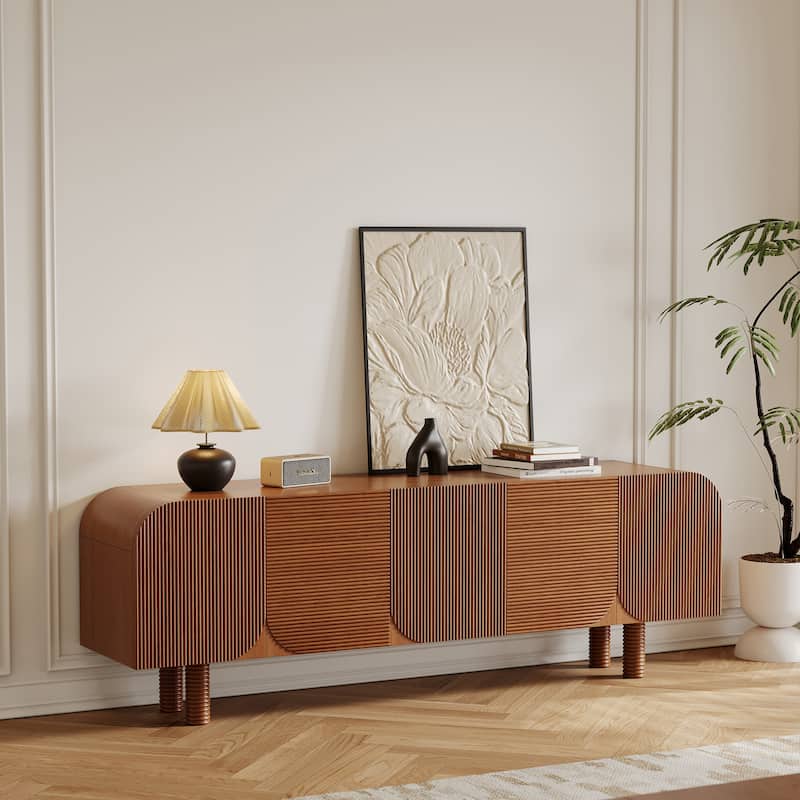 71" Mid Century Wood TV Stands, Modern Brown Media Console for Living Room, Pre-Assembled - 70.87"x15.7"
