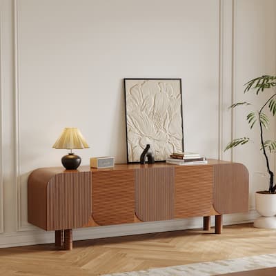 71" Mid Century Wood TV Stands, Modern Brown Media Console for Living Room, Pre-Assembled - 70.87"x15.7"