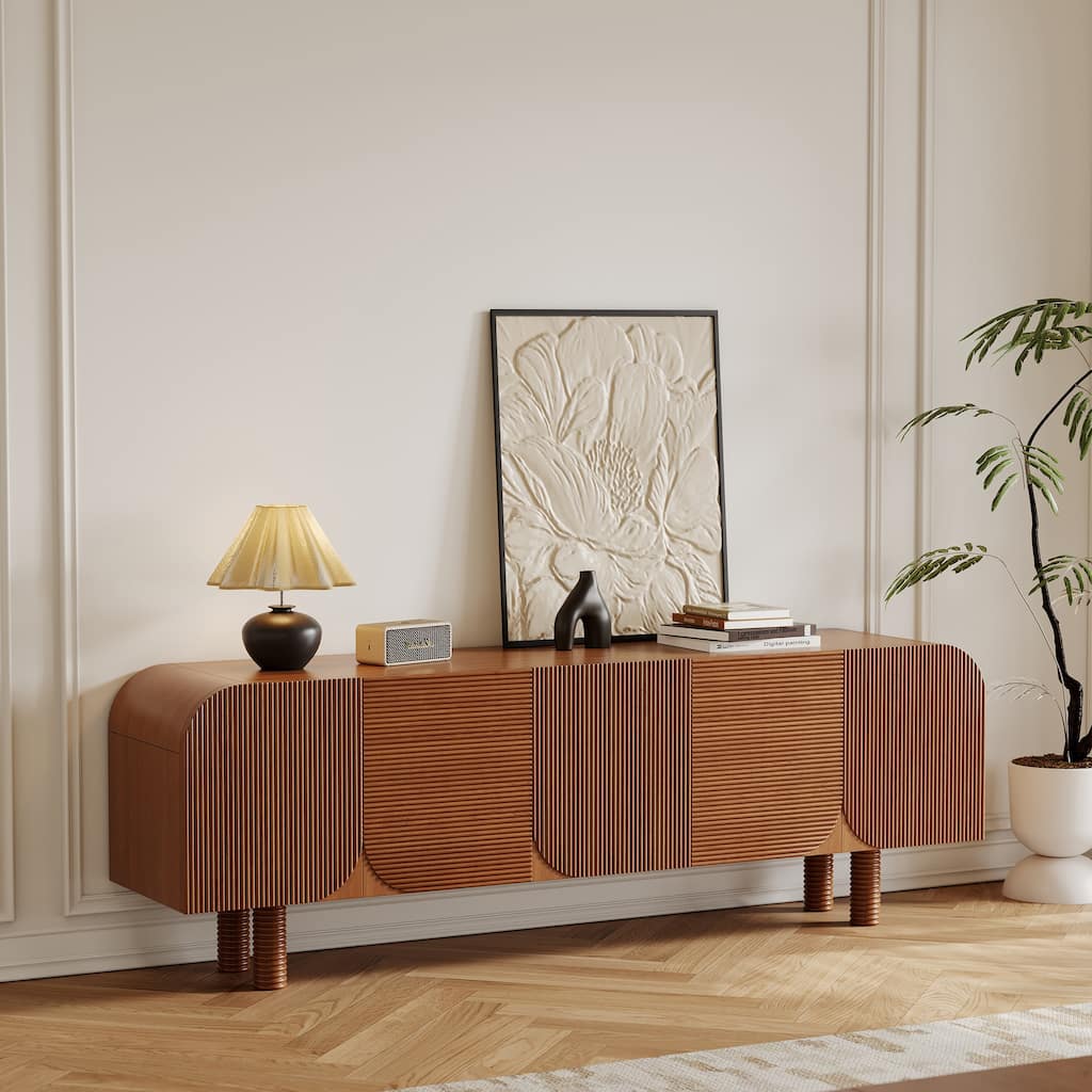 71" Mid Century Wood TV Stands, Modern Brown Media Console for Living Room, Pre-Assembled - 70.87"x15.7"